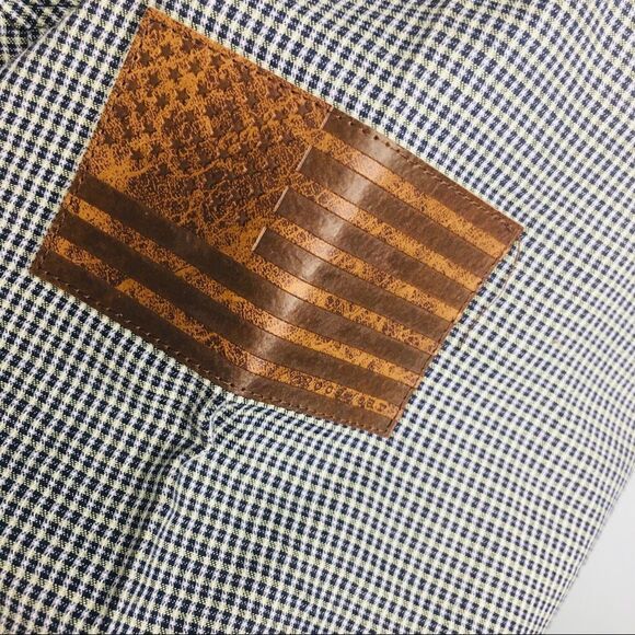 Rocawear Button Down Shirt Leather America Flag Micro Plaid Blue Green XL 2011 - Picture 6 of 13